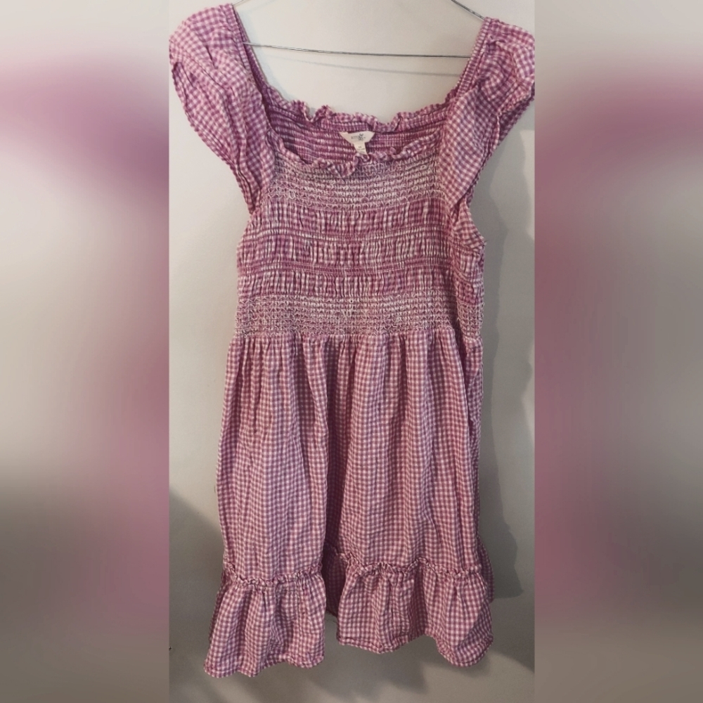 Purple/White Gingham Print Women's Dress